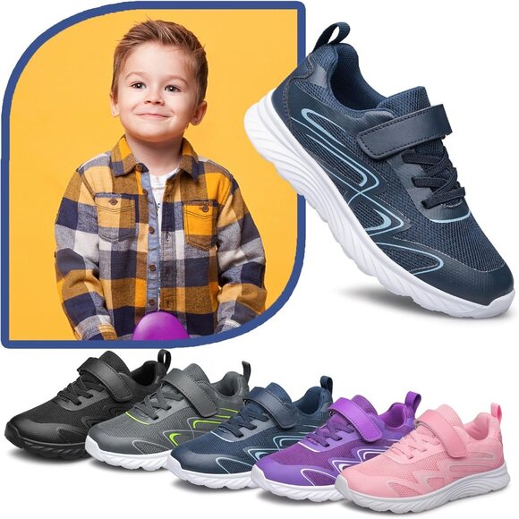 Kids Navy Blue Athletic Running School Shoes Sneakers for Little Kid/Big Kid - Picture 3 of 6